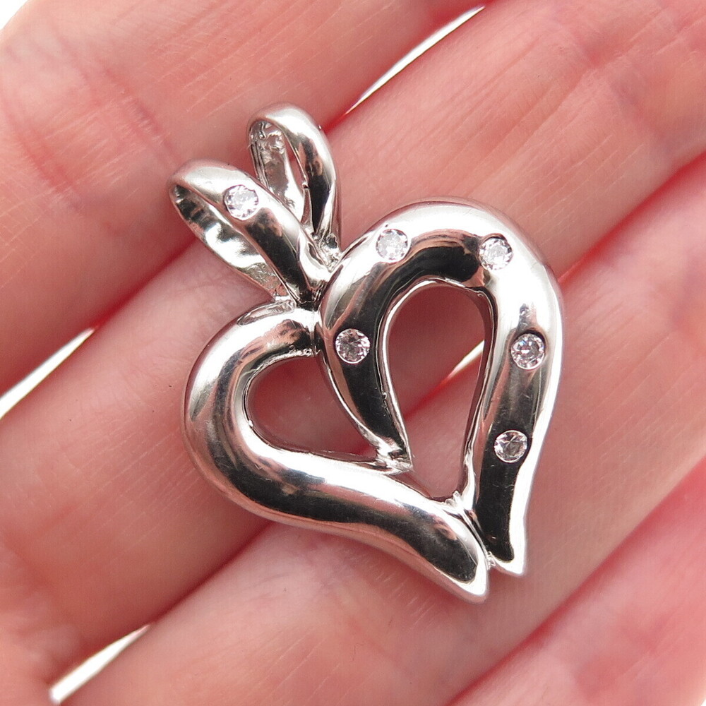 925 Sterling Silver Round-Cut C Z Heart Charm Pendant